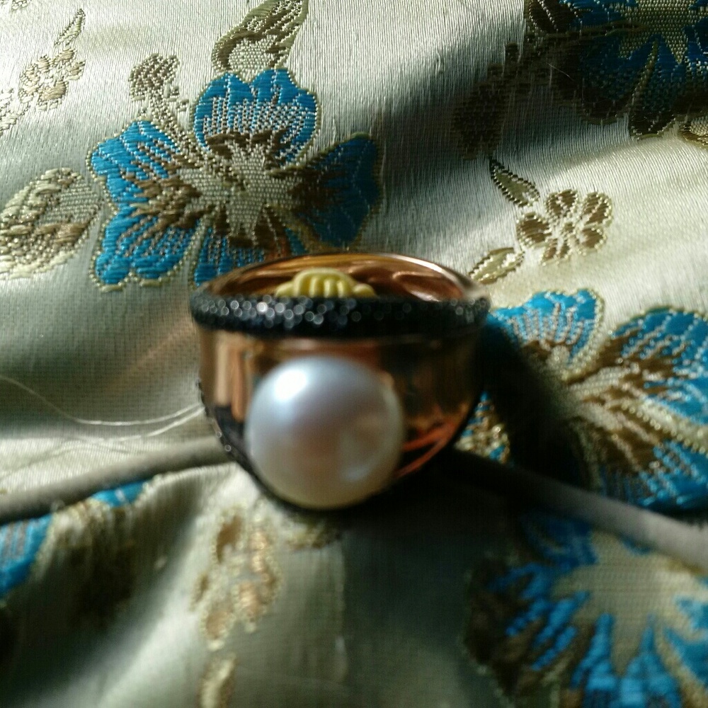 Honora Pearl RG Bronze Black Spinel Ring-new